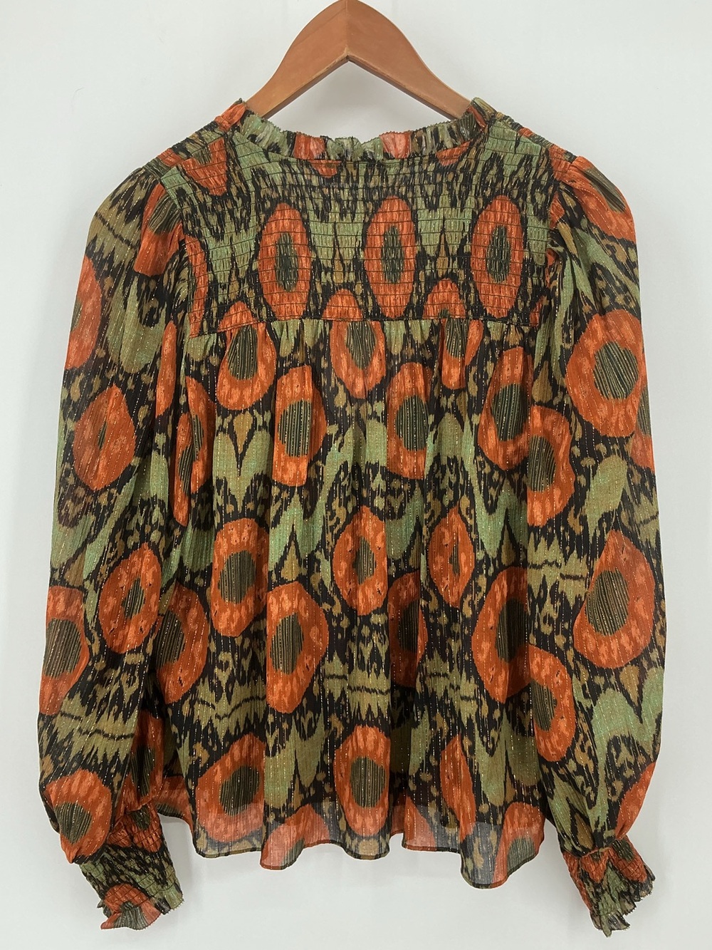 Ulla Johnson Anita Abstract Print Metallic Blouse Tie Neck NWOT Size 2 - Picture 3 of 11